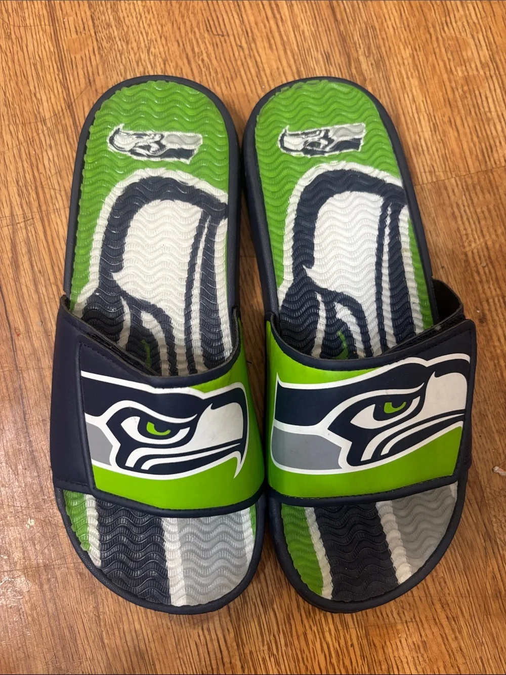 NFL Seattle Seahawks Green Navy Gray White Slide Sandals